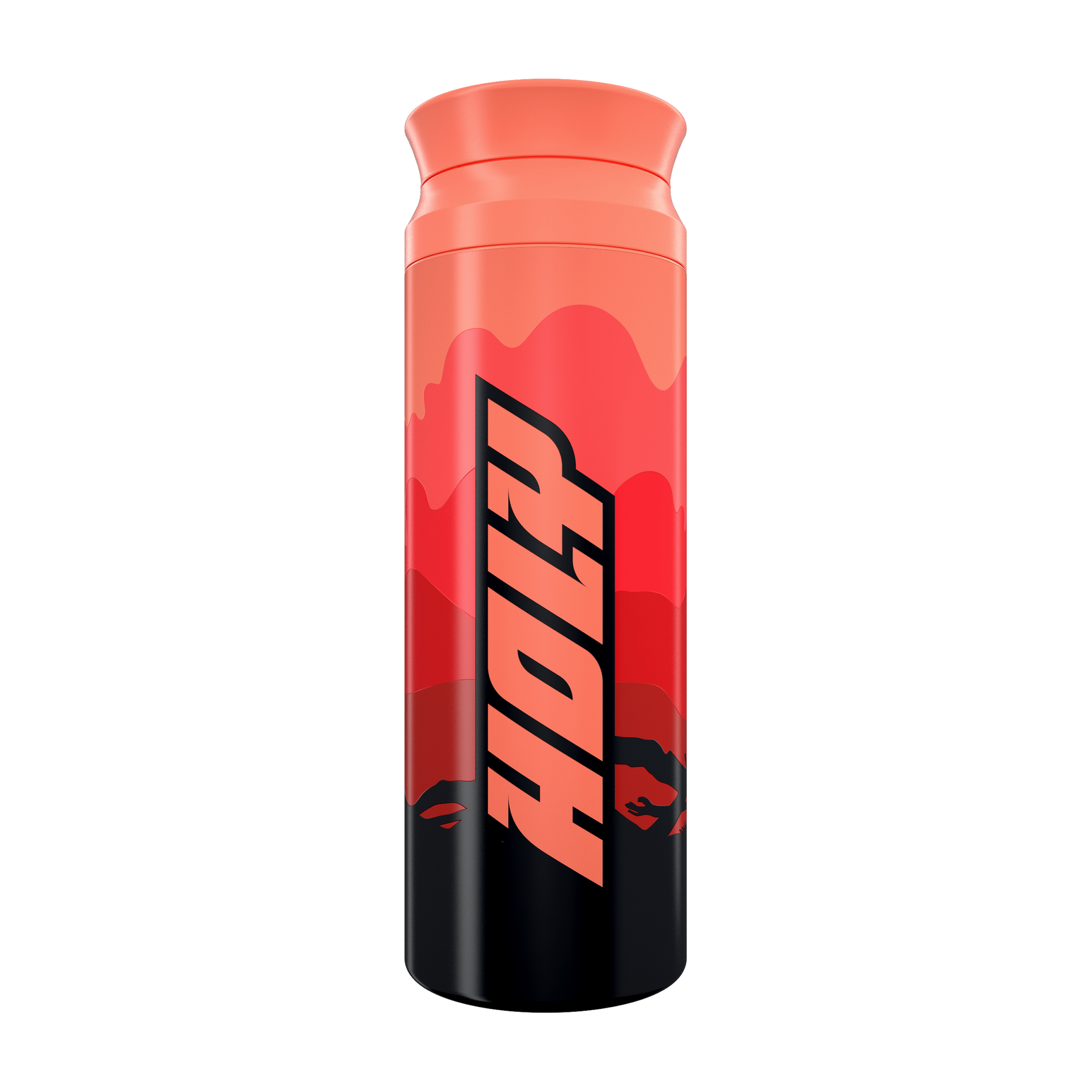 Rot-schwarzer Shaker mit dynamischem Design und Schriftzug auf der Vorderseite.