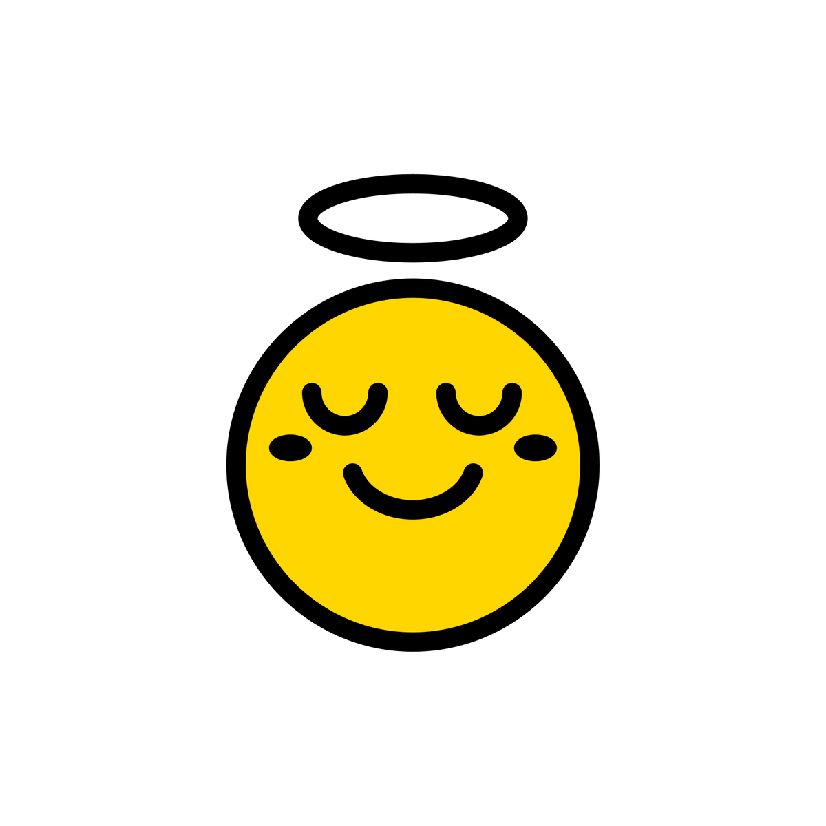 Gelbes Emoji mit lächelndem Gesicht, geschlossenen Augen und leicht erröteten Wangen auf schwarzem Hintergrund.