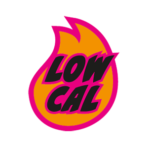Illustration eines Feuers mit der Aufschrift "LOW CAL" vor einem pinken Hintergrund.