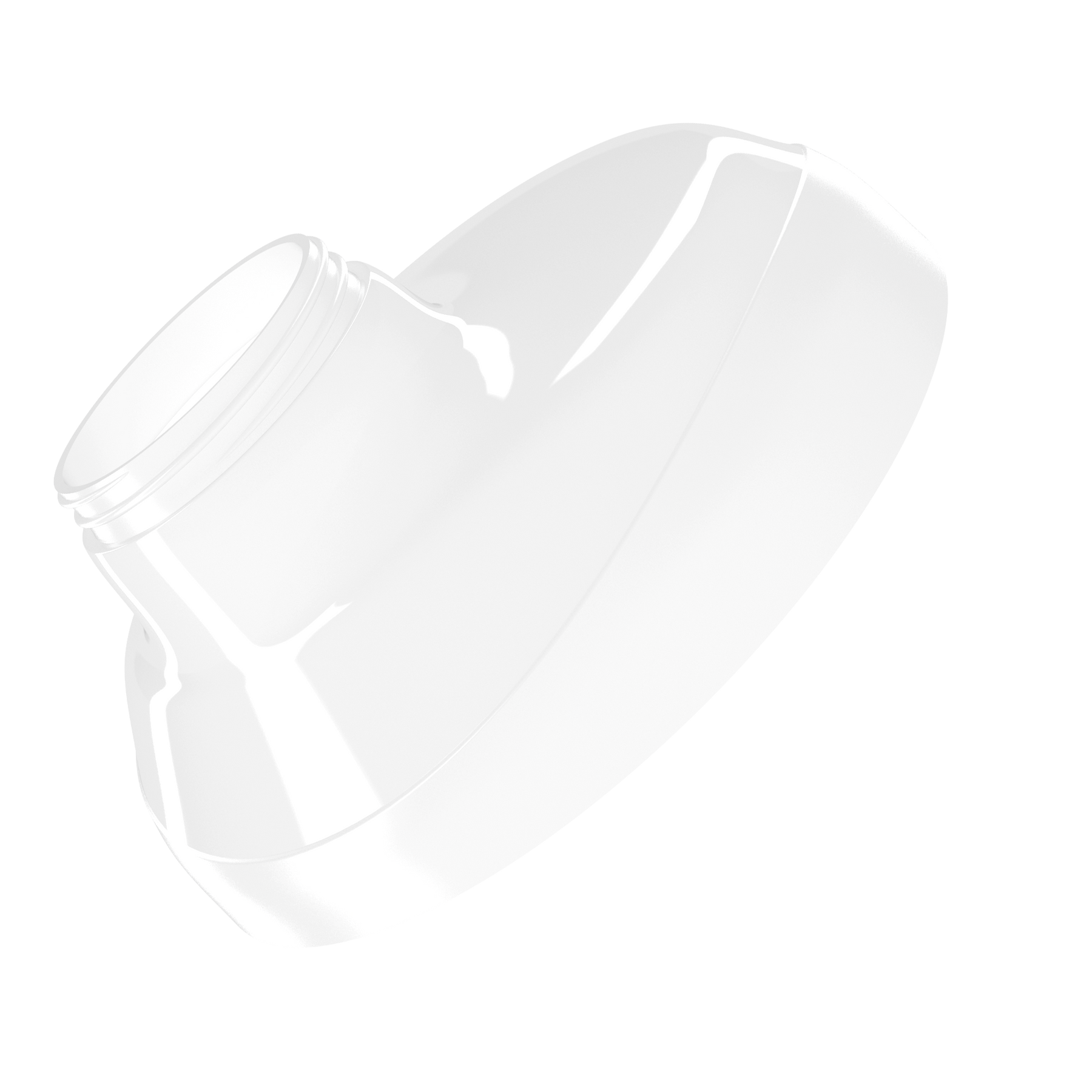 Weißer, abgewinkelter Deckel eines Shakers auf weißem Hintergrund.