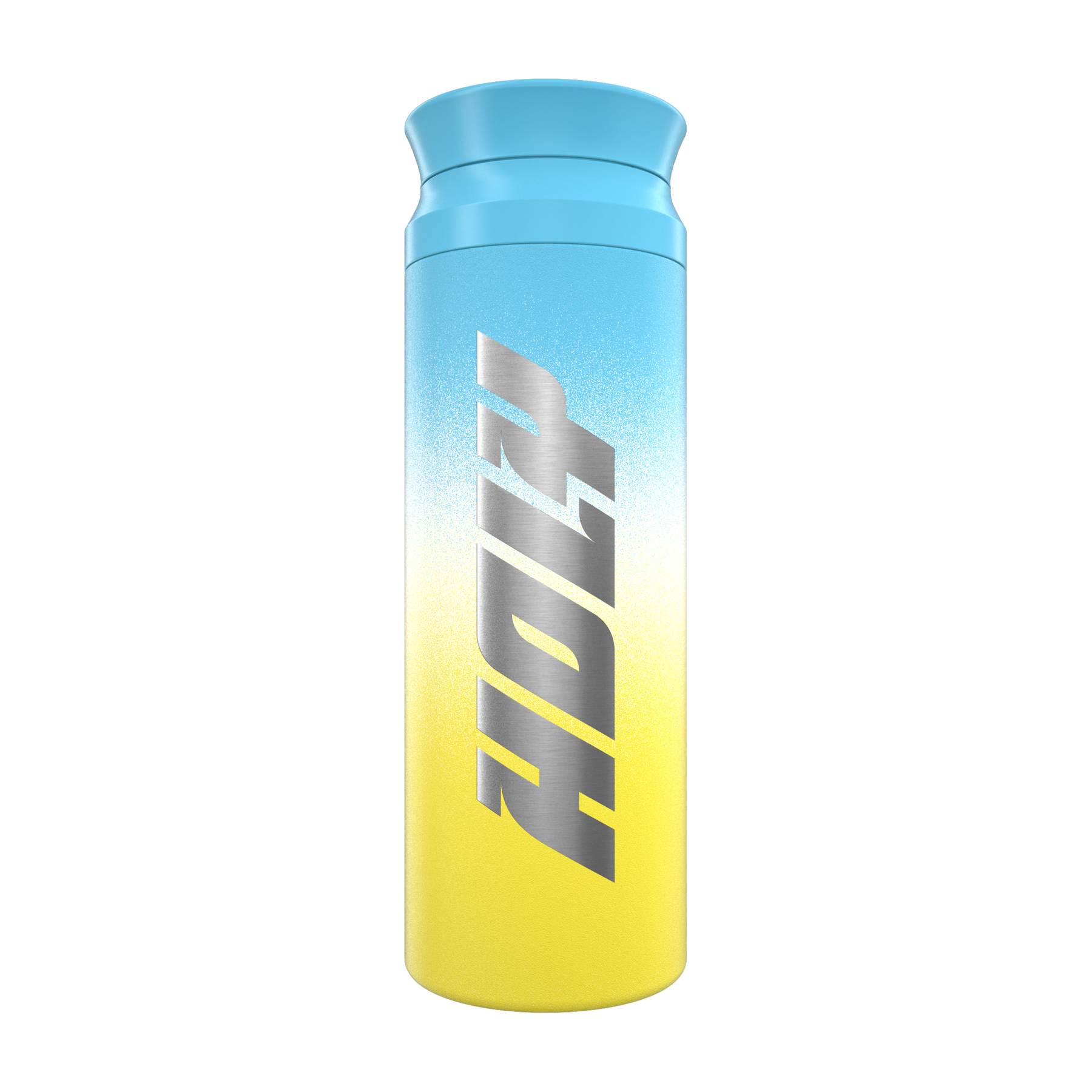 Blauer und gelber Shaker mit dem Schriftzug "HOLY".