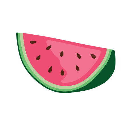 Ein Stück Wassermelone mit grüner Schale und roten Fruchtfleisch, das schwarze Samen enthält.