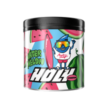 Pappdose mit buntem Wassermelonen-Design, Surfer-Illustration und Schriftzug "Watermelon".